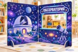 Двусторонняя двухсекционная игровая ширма «Космодром — Обсерватория» 53008 галерея 3