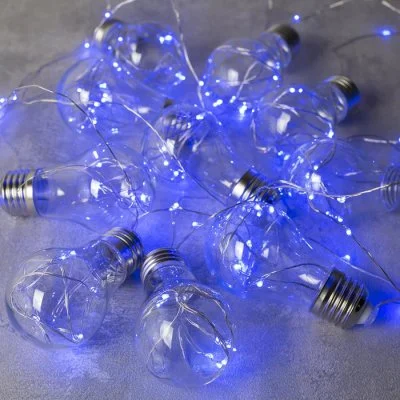 НИТЬ "Лампочки" 3 м, 10 пластиковых лампочек, LED-100-12V, СИНИЙ 