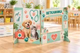 Двусторонняя двухсекционная игровая ширма «Ветклиника — Зоомагазин» 53005 галерея 1