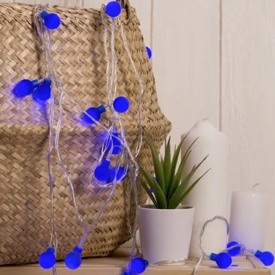НИТЬ, 5м. с насад. “Шарики Синие”, Н.С. LED-30-220V, 8 режимов, СИНИЙ 