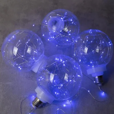 НИТЬ "Лампочки" 1,5 м, 4 х12 см, 100 LED-12V, адаптер в комплекте, СИНИЙ 