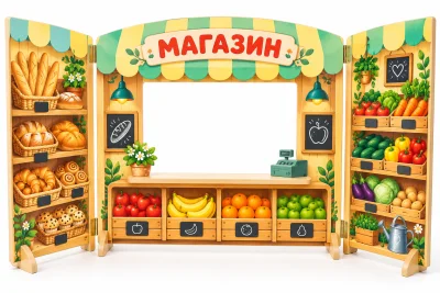 Двусторонняя игровая ширма «Магазин — Кафе»