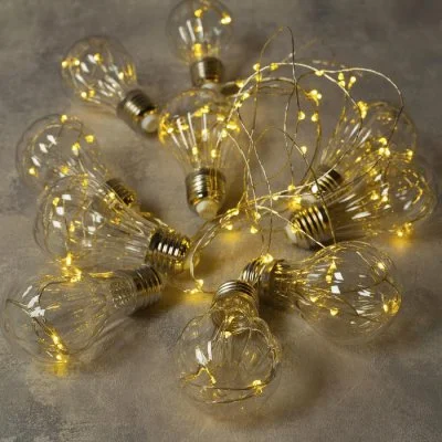 НИТЬ "Лампочки объемные" 10 шт, 100 LED-12V, адаптер в комплекте, ТЕПЛЫЙ БЕЛЫЙ 