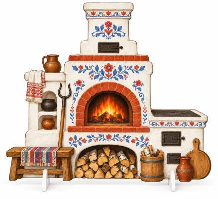 Двусторонняя декорация «Русская печь. Изба–Новогодняя кухня»