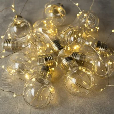 НИТЬ "Лампочки" 3 м, 10 пластиковых лампочек, LED-100-12V, ТЕПЛО-БЕЛЫЙ 