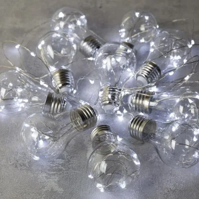 НИТЬ "Лампочки" 3 м, 10 пластиковых лампочек, LED-100-12V, БЕЛЫЙ 