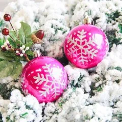 Новогодние шары Капель (набор 2 шт.), снежинка, малиновые 