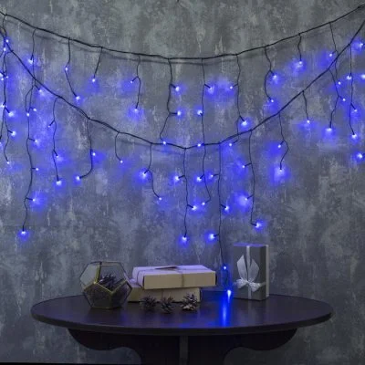 БАХРОМА, Ш:3 м, В:0.5 м, Н.Т. LED-80-220V, 8 режимов, СИНИЙ 