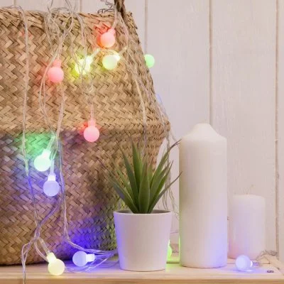 НИТЬ, 5м. с насад. “Шарики Белые”, Н.С. LED-20-220V, моргает, МУЛЬТИ(RG/RB) 