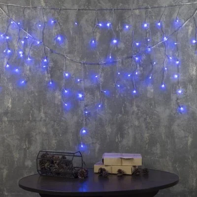 БАХРОМА, Ш:3 м, В:0.5 м, Н.С. LED-80-220V, 8 режимов, СИНИЙ 