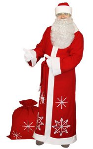 Костюм Деда Мороза Белые Снежинки Красный с бородой