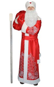 Красный костюм Морозный рисунок для Деда Мороза с бородой и посохом