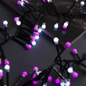 НИТЬ уличная, УМС, Мишура шарики Д:4 м. Н.Т. LED-400-31V 8 режимов, БЕЛО-РОЗОВЫЙ 