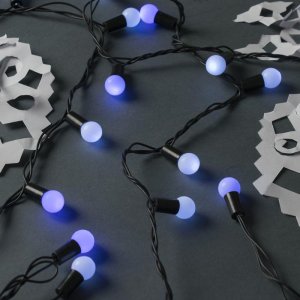 НИТЬ, улич. с насад. "Шарики d=1,5 см" 20 м, Н.Т. LED-200 моргает БЕЛО-СИНИЙ 