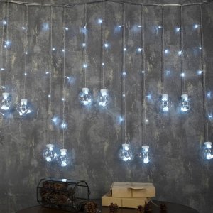 БАХРОМА, Ш:2.4 м, В:0.7 м, Н.С. "ШАРИКИ", LED-108-220V, 8 режимов, БЕЛЫЙ 