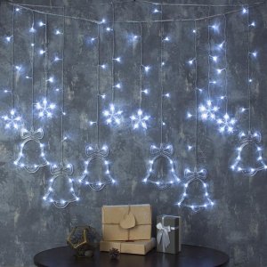 БАХРОМА, Ш:2.4 м, В:0.9 м, Н.С. "КОЛОКОЛЬЧИКИ", LED-138-220V, 8 режимов, БЕЛЫЙ 
