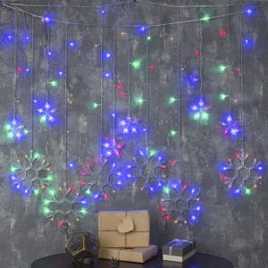 БАХРОМА, Ш:2.4 м, В:0.9 м, Н.С. "СНЕЖИНКИ", LED-150-220V, 8 режимов, МУЛЬТИ 