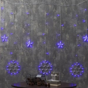 БАХРОМА, Ш:2.4 м, В:0.9 м, Н.С. "СНЕЖИНКИ", LED-150-220V, 8 режимов, СИНИЙ 