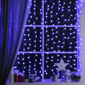 ЗАНАВЕС, УМС вилка "ЕЖИКИ" Ш:2 м, В:1,5 м, Н.С. LED-360-220V, 8 режимов, СИНИЙ 