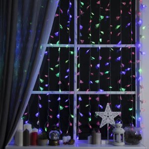 ЗАНАВЕС, УМС вилка "Елки и снежинки" Ш:2 м, В:1,5 м, Н.С. LED-360-220V, моргает, МУЛЬТИ 