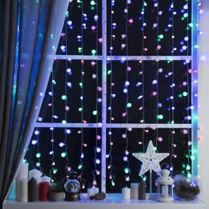 ЗАНАВЕС, УМС вилка "Шарики и Ежики" Ш:2 м, В:1,5 м, Н.С. LED-360-220V, 8 режимов, МУЛЬТИ 