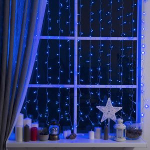 ЗАНАВЕС, УМС вилка Ш:2 м, В:1,5 м, Н.С. LED-360-220V, 8 режимов, СИНИЙ    