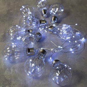 НИТЬ "Лампочки объемные" 10 шт, 100 LED-12V, адаптер в комплекте, БЕЛЫЙ 