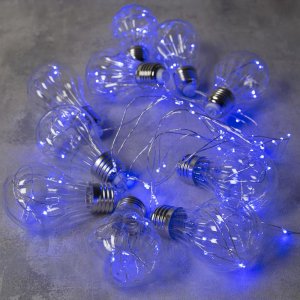 НИТЬ "Лампочки объемные" 10 шт, 100 LED-12V, адаптер в комплекте, СИНИЙ 