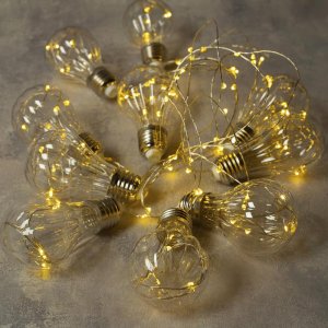 НИТЬ "Лампочки объемные" 10 шт, 100 LED-12V, адаптер в комплекте,  ТЕПЛЫЙ БЕЛЫЙ   
