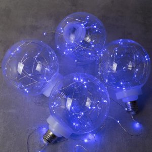 НИТЬ "Лампочки" 1,5 м, 4 х12 см, 100 LED-12V, адаптер в комплекте, СИНИЙ 