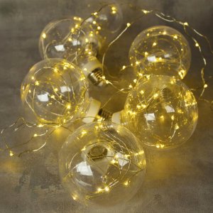 НИТЬ "Лампочки" 2 м, 6 х10 см, 100 LED-12V, адаптер в комплекте, ТЕПЛЫЙ БЕЛЫЙ 