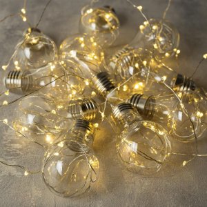 НИТЬ "Лампочки" 3 м, 10 пластиковых лампочек, LED-100-12V, ТЕПЛО-БЕЛЫЙ 