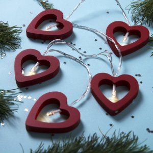 НИТЬ, 1.5 м, с насадк. "Сердце красное", Н.С., LED-10-3V, 2*АА(не в компл), фиксинг Т/БЕЛЫЙ 