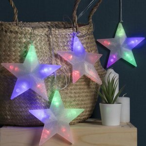 НИТЬ, 2 м, с насад. "Звезда матовая", 14,5х14,5 см, Н.С. LED-30-220V, МУЛЬТИ (RG/RB) 