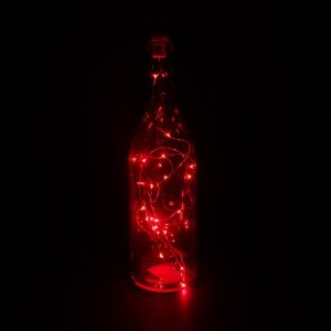 НИТЬ, 2 м. "Роса" "Бутылочная пробка" LED-20-4.5V, (LR44 3 шт в комплекте), КРАСНЫЙ 