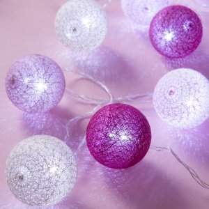 НИТЬ, 5м, с насад. "Клубки ГРАНАТОВЫХ ниток 6 см", LED-20-220V, фиксинг, БЕЛЫЙ 
