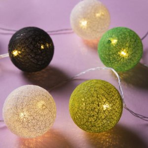 НИТЬ, 5м, с насад. "Клубки ЗЕЛЕНО-БЕЛЫХ ниток 6 см", LED-20-220V, фиксинг, Т/БЕЛЫЙ 
