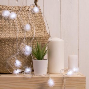 НИТЬ, 5м. с насад. “Ежики Белые”, Н.С. LED-30-220V, 8 режимов, БЕЛЫЙ 