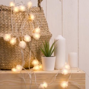 НИТЬ, 5м. с насад. “Ежики Белые”, Н.С. LED-30-220V, 8 режимов, Т/БЕЛЫЙ 