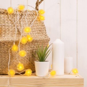 НИТЬ, 5м. с насад. “Ежики Желтые”, Н.С. LED-30-220V, 8 режимов, ЖЕЛТЫЙ 
