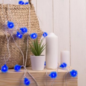 НИТЬ, 5м. с насад. “Ежики Синие”, Н.С. LED-30-220V, 8 режимов, СИНИЙ 