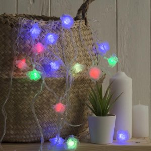 НИТЬ, 5м. с насад. “Роза большая”, Н.С. LED-20-220V, моргает, МУЛЬТИ 