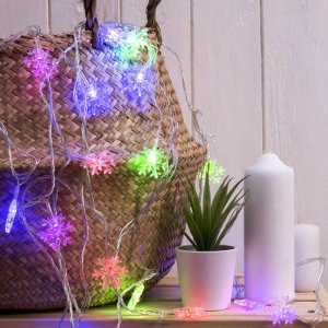 НИТЬ, 5м. с насад. “Снежинки большие”, Н.С. LED-20-220V, моргает, МУЛЬТИ 