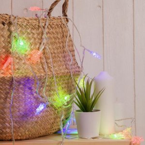 НИТЬ, 5м. с насад. “Снежинки малые”, Н.С. LED-20-220V, моргает, МУЛЬТИ 