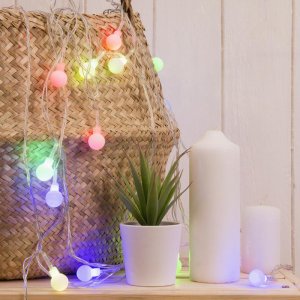 НИТЬ, 5м. с насад. “Шарики Белые”, Н.С. LED-20-220V, моргает, МУЛЬТИ(RG/RB) 