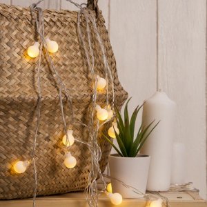 НИТЬ, 5м. с насад. “Шарики Белые”, Н.С. LED-30-220V, 8 режимов, Т/БЕЛЫЙ 