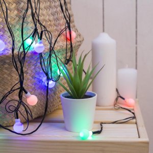 НИТЬ, 5м. с насад. “Шарики Белые”, Н.Т. LED-20-220V, моргает, МУЛЬТИ (RG/RB) 