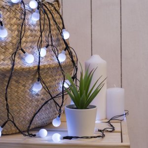 НИТЬ, 5м. с насад. “Шарики Белые”, Н.Т. LED-30-220V, 8 режимов, БЕЛЫЙ 