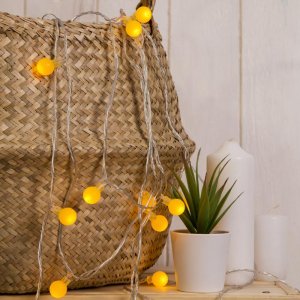 НИТЬ, 5м. с насад. “Шарики Желтые”, Н.С. LED-30-220V, 8 режимов, ЖЕЛТЫЙ 