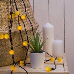 НИТЬ, 5м. с насад. “Шарики Желтые”, Н.Т. LED-30-220V, 8 режимов, ЖЕЛТЫЙ 